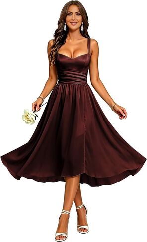 Chiffon Short Bridesmaid Dresses Square Neck Pleated Midi Length Formal Gowns Wedding Guest Dress in Kuwait