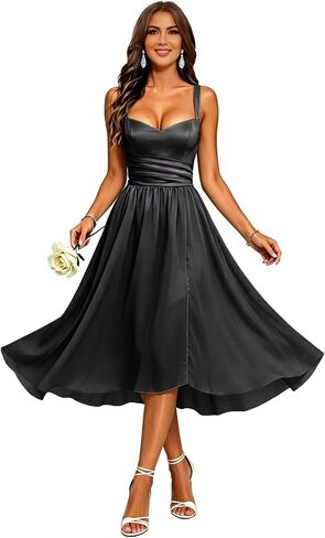 Chiffon Short Bridesmaid Dresses Square Neck Pleated Midi Length Formal Gowns Wedding Guest Dress in Kuwait