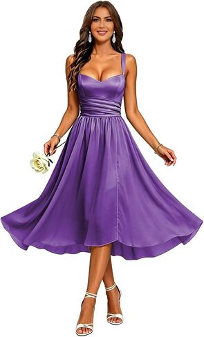 Chiffon Short Bridesmaid Dresses Square Neck Pleated Midi Length Formal Gowns Wedding Guest Dress in Kuwait