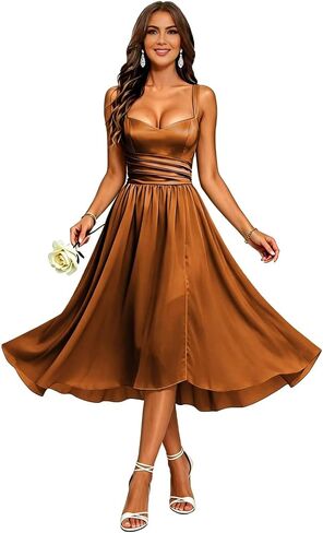 Chiffon Short Bridesmaid Dresses Square Neck Pleated Midi Length Formal Gowns Wedding Guest Dress in Kuwait