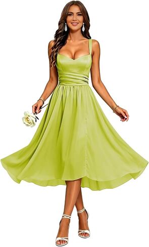 Chiffon Short Bridesmaid Dresses Square Neck Pleated Midi Length Formal Gowns Wedding Guest Dress in Kuwait