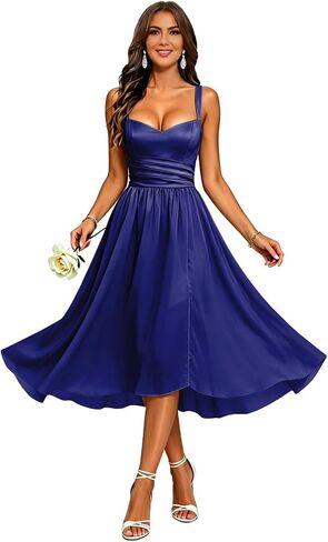 Chiffon Short Bridesmaid Dresses Square Neck Pleated Midi Length Formal Gowns Wedding Guest Dress in Kuwait