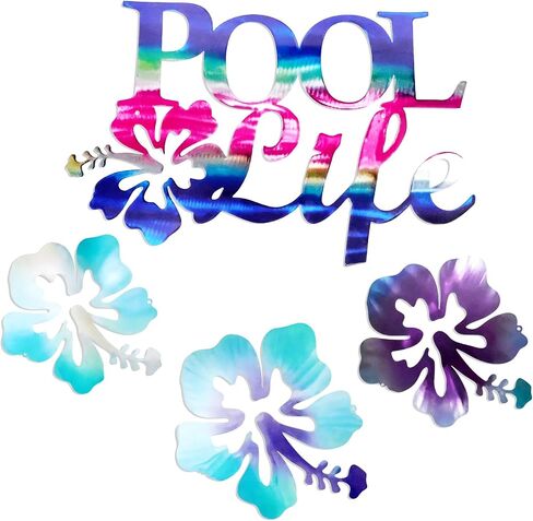 4 Pcs Hawaiian Metal Hibiscus Wall Art Decor Vintage Bathroom Wall Art Waterproof, Fade Proof - Hawaiian Car Accessories,for Beach Themed Home Bathroom Patio Ideal Art Gift for Home Aesthetics in Kuwait