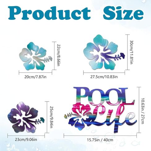 4 Pcs Hawaiian Metal Hibiscus Wall Art Decor Vintage Bathroom Wall Art Waterproof, Fade Proof - Hawaiian Car Accessories,for Beach Themed Home Bathroom Patio Ideal Art Gift for Home Aesthetics in Kuwait