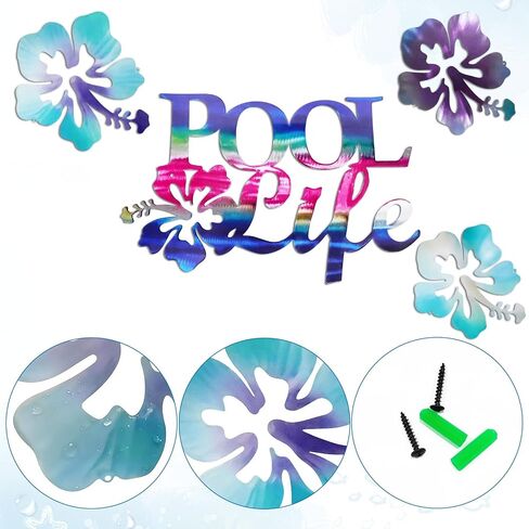 4 Pcs Hawaiian Metal Hibiscus Wall Art Decor Vintage Bathroom Wall Art Waterproof, Fade Proof - Hawaiian Car Accessories,for Beach Themed Home Bathroom Patio Ideal Art Gift for Home Aesthetics in Kuwait