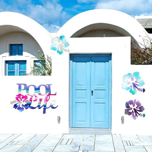 4 Pcs Hawaiian Metal Hibiscus Wall Art Decor Vintage Bathroom Wall Art Waterproof, Fade Proof - Hawaiian Car Accessories,for Beach Themed Home Bathroom Patio Ideal Art Gift for Home Aesthetics in Kuwait