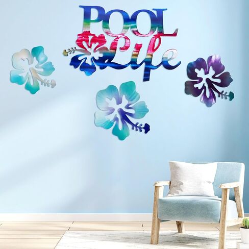 4 Pcs Hawaiian Metal Hibiscus Wall Art Decor Vintage Bathroom Wall Art Waterproof, Fade Proof - Hawaiian Car Accessories,for Beach Themed Home Bathroom Patio Ideal Art Gift for Home Aesthetics in Kuwait