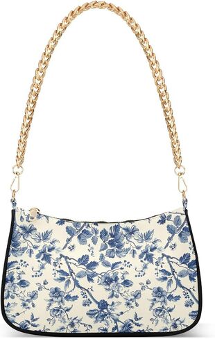 Shoulder Bags for Women Blue White Chinoiserie Floral Tote HandBag Shoulder Bags purse with Chain Zipper Closure in Saudi Arabia