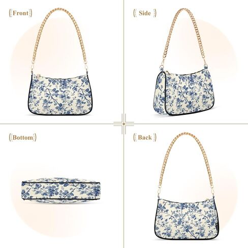 Shoulder Bags for Women Blue White Chinoiserie Floral Tote HandBag Shoulder Bags purse with Chain Zipper Closure in Saudi Arabia