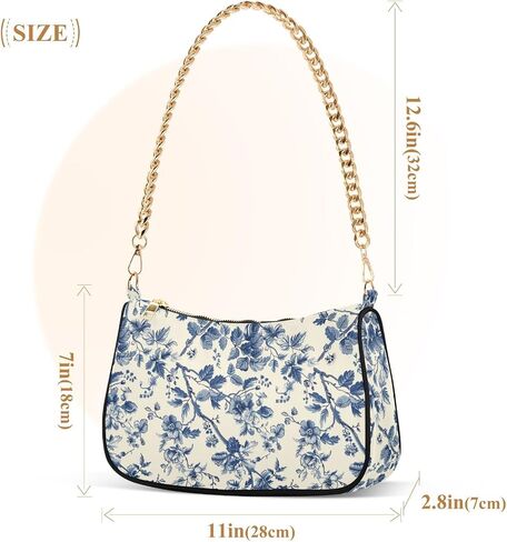 Shoulder Bags for Women Blue White Chinoiserie Floral Tote HandBag Shoulder Bags purse with Chain Zipper Closure in Saudi Arabia