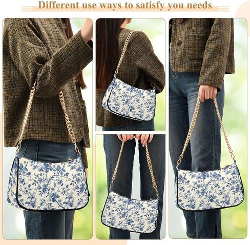 Shoulder Bags for Women Blue White Chinoiserie Floral Tote HandBag Shoulder Bags purse with Chain Zipper Closure in Saudi Arabia