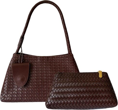 Women Summer Woven Tote Bag for Beach, Lightweight Vegan Leather Shoulder Purse with Pouch for Travel, Work, Shopping in Kuwait