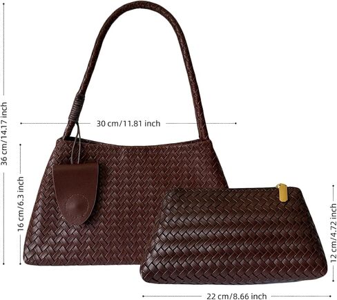 Women Summer Woven Tote Bag for Beach, Lightweight Vegan Leather Shoulder Purse with Pouch for Travel, Work, Shopping in Kuwait