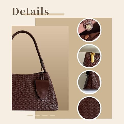 Women Summer Woven Tote Bag for Beach, Lightweight Vegan Leather Shoulder Purse with Pouch for Travel, Work, Shopping in Kuwait