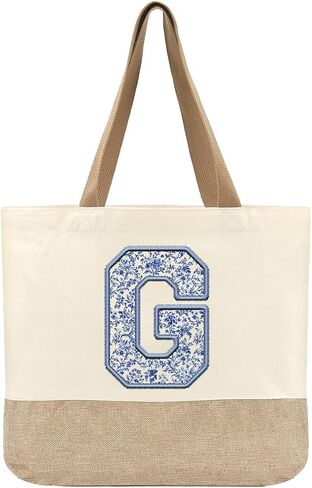 Initial Canvas Tote Bag, Womens Personalized Monogram G Tote Bags, Suitable for Wedding Engagement Parties Honeymoon Birthday Beach Holiday, Gift for Women Grandma Mom Teacher Friends Bridesmaids in Saudi Arabia