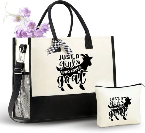 InnoBeta Goat Gifts Canvas Tote Bag for Goat Lovers, Girls, Women, Goat Bag with Top Zipper Closure and Shoulder Strap, Farm Gifts for Birthday, Mother's Day, Thanksgiving, Christmas-Girl in Saudi Arabia