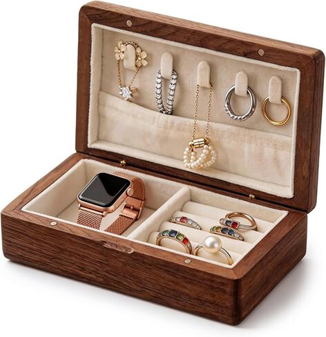 Small Wooden Jewelry Box | Versatile Mens Jewelry Box with Earring & Ring Organizer for Travel & Vanity Display in Saudi Arabia