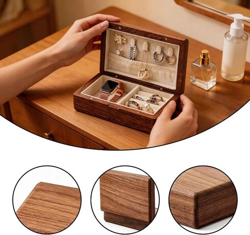Small Wooden Jewelry Box | Versatile Mens Jewelry Box with Earring & Ring Organizer for Travel & Vanity Display in Saudi Arabia