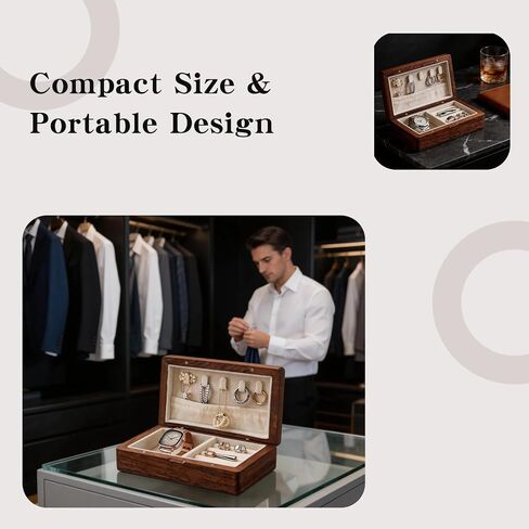 Small Wooden Jewelry Box | Versatile Mens Jewelry Box with Earring & Ring Organizer for Travel & Vanity Display in Saudi Arabia