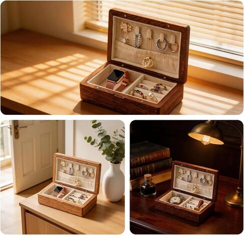 Small Wooden Jewelry Box | Versatile Mens Jewelry Box with Earring & Ring Organizer for Travel & Vanity Display in Saudi Arabia