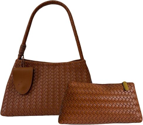 Women Summer Woven Tote Bag for Beach, Lightweight Vegan Leather Shoulder Purse with Pouch for Travel, Work, Shopping in Kuwait