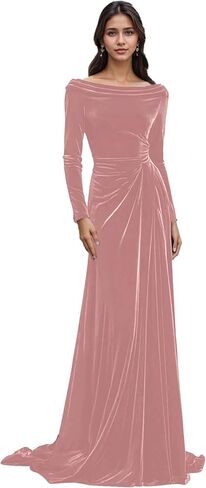 Long Sleeve Velvet Bridesmaid Dresses Scoop Neck Wrap Fall Formal Evening Party Gowns for Women in Saudi Arabia