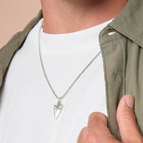 Lucky Brand Mens Arrowhead Necklace 22"", Two-Tone 18k Gold and Silver Flash-Plated Arrowhead Pendant Necklace for Men, NF00792TL-22.NJ in Kuwait
