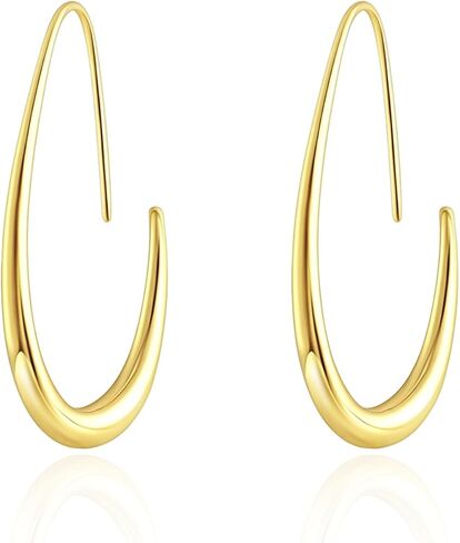 14K Gold Plated Teardrop Hoop Earrings for Women - Lightweight Large Oval Pull Through Statement Earrings for Women in Saudi Arabia