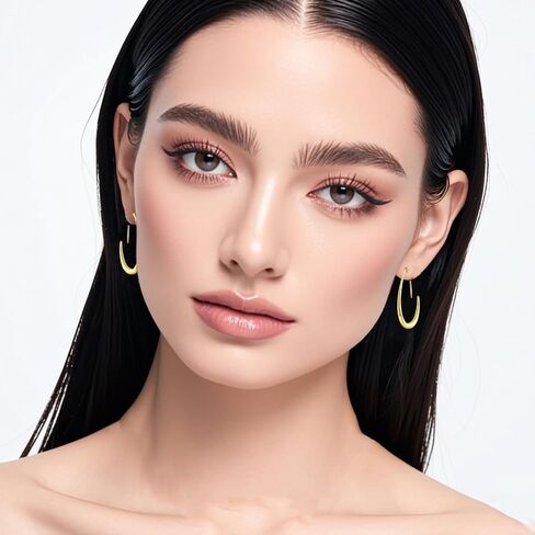 14K Gold Plated Teardrop Hoop Earrings for Women - Lightweight Large Oval Pull Through Statement Earrings for Women in Saudi Arabia