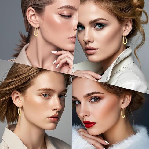 14K Gold Plated Teardrop Hoop Earrings for Women - Lightweight Large Oval Pull Through Statement Earrings for Women in Saudi Arabia