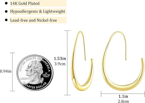 14K Gold Plated Teardrop Hoop Earrings for Women - Lightweight Large Oval Pull Through Statement Earrings for Women in Saudi Arabia