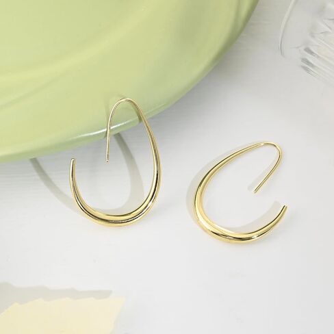 14K Gold Plated Teardrop Hoop Earrings for Women - Lightweight Large Oval Pull Through Statement Earrings for Women in Saudi Arabia