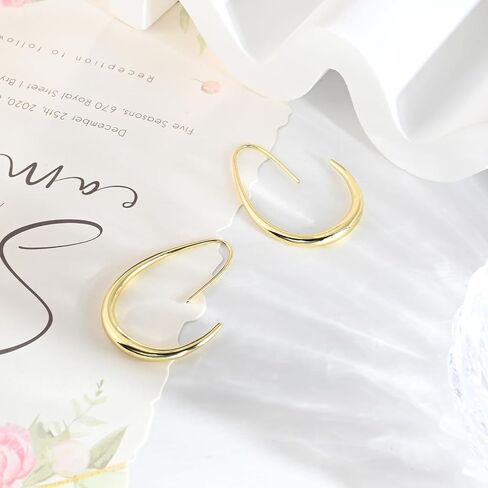 14K Gold Plated Teardrop Hoop Earrings for Women - Lightweight Large Oval Pull Through Statement Earrings for Women in Saudi Arabia