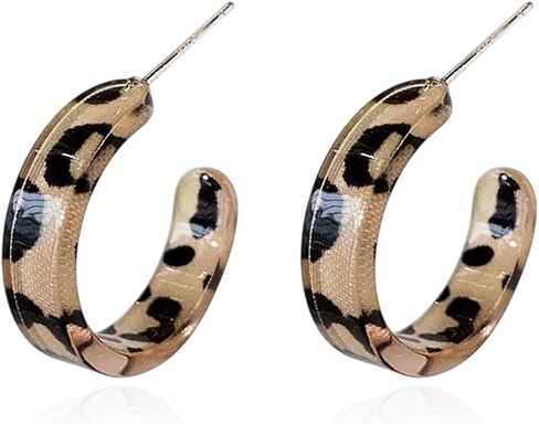 Leopard Print Acrylic Hoop Earrings for Women - Acrylic Tortoise Shell Hoop Earrings Lightweight C Shape Earrings in Kuwait