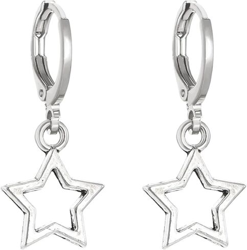 Stainless Steel Hollow Star Hoop Earrings for Women Minimalist Lightweight Celestial Earrings for Everyday Wear in Saudi Arabia