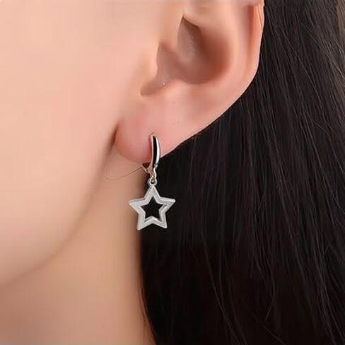 Stainless Steel Hollow Star Hoop Earrings for Women Minimalist Lightweight Celestial Earrings for Everyday Wear in Saudi Arabia