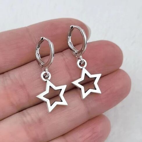 Stainless Steel Hollow Star Hoop Earrings for Women Minimalist Lightweight Celestial Earrings for Everyday Wear in Saudi Arabia