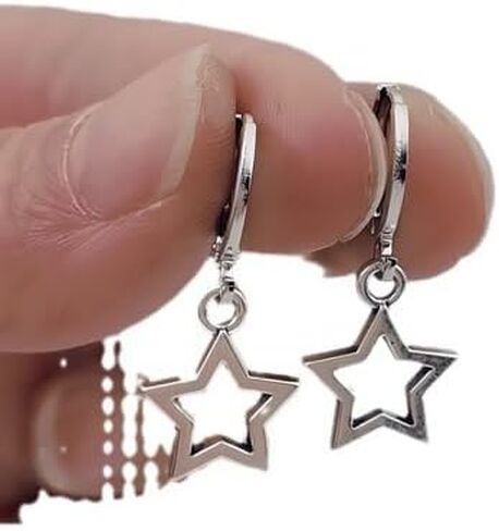 Stainless Steel Hollow Star Hoop Earrings for Women Minimalist Lightweight Celestial Earrings for Everyday Wear in Saudi Arabia