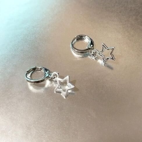 Stainless Steel Hollow Star Hoop Earrings for Women Minimalist Lightweight Celestial Earrings for Everyday Wear in Saudi Arabia