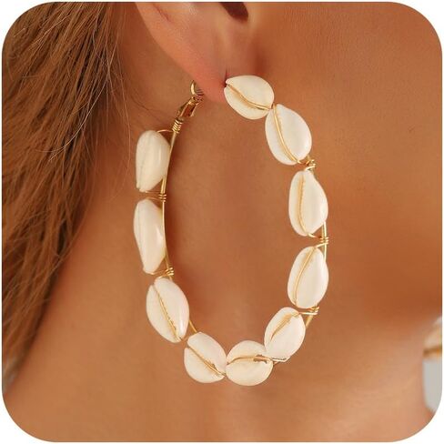 Sea Shell Earrings for Women Trendy Gold Shell Starfish Earrings Summer Coastal Cowrie Shells Scallop Seastar Studs Summer Beach Surfer Outfits Jewelry Accessories in Saudi Arabia