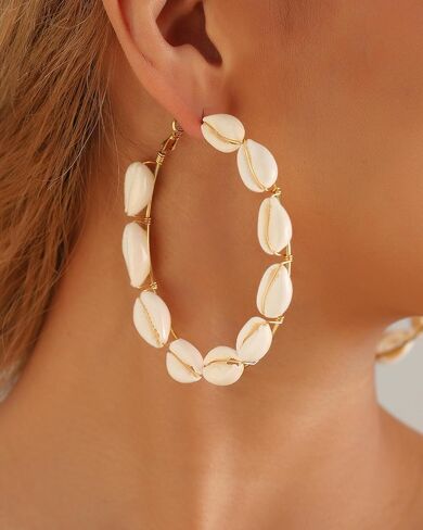 Sea Shell Earrings for Women Trendy Gold Shell Starfish Earrings Summer Coastal Cowrie Shells Scallop Seastar Studs Summer Beach Surfer Outfits Jewelry Accessories in Saudi Arabia