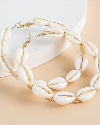 Sea Shell Earrings for Women Trendy Gold Shell Starfish Earrings Summer Coastal Cowrie Shells Scallop Seastar Studs Summer Beach Surfer Outfits Jewelry Accessories in Saudi Arabia