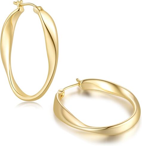Gold Hoop Earrings 14k Gold Earrings For Women Gold Hoop Earring Hoops for Womens Unique Möbius Twist Hoops Earrings for Womens 25/30mm in Saudi Arabia