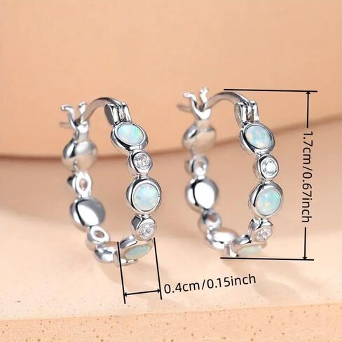 Simple Retro Inlay Synthetic Opal Hoop Earrings for Women Daily Casual Party Banquets Wear Jewelry Gifts in Kuwait