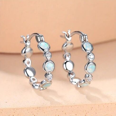 Simple Retro Inlay Synthetic Opal Hoop Earrings for Women Daily Casual Party Banquets Wear Jewelry Gifts in Kuwait