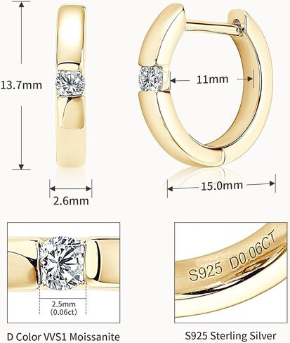 Moissanite Hoop Earrings for Women 0.12CTTW D Color VVS1 925 Sterling Silver Huggie Earrings for Anniversary Birthday Gifts (Gold) in Saudi Arabia