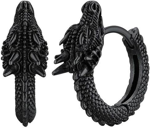 Dragon Hoop Earrings For Men Women Silver 18k Gold Black Stainless Steel Punk Rock Vintage Viking Dragon Huggie Hoop Earrings Non Tarnish Waterproof Hypoallergenic Jewelry in Saudi Arabia