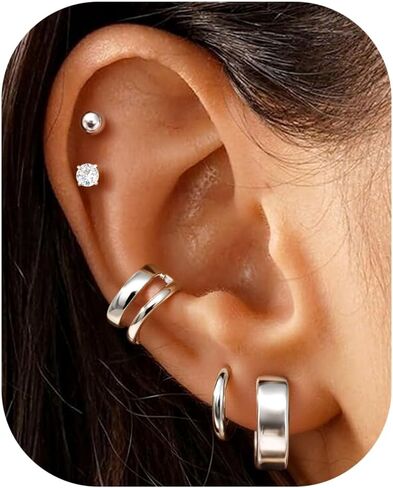 Dochais Flat Back Earrings for Women Men Dainty 14k Gold Plated Chunky Hoop Earings Sets Trendy Small CZ Surgical Steel Cartilage Earring Stacks in Saudi Arabia