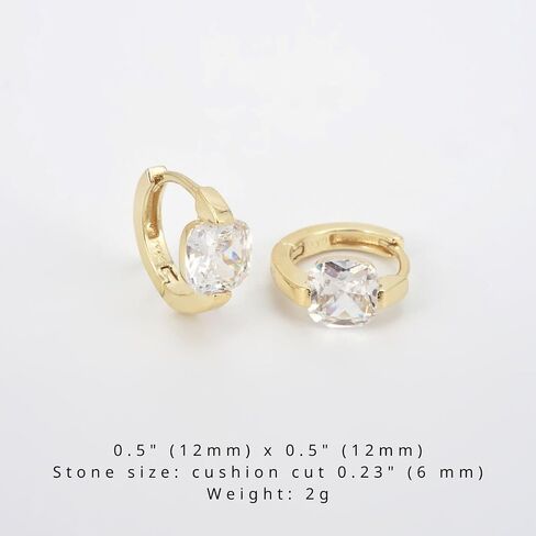 Renaiz Huggie Earrings for Women, 14K Gold Plated Cubic Zirconia Hoops, 6mm Cushion Cut CZ Geometric Earrings, Hypoallergenic Jewelry Gift (Gold) in Kuwait