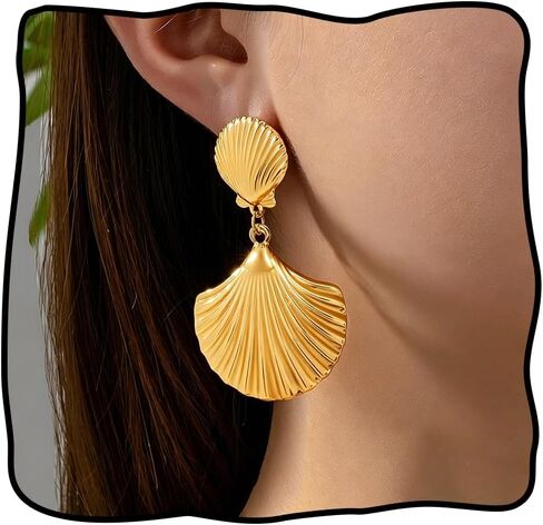 Sea Shell Earrings for Women Trendy Gold Shell Starfish Earrings Summer Coastal Cowrie Shells Scallop Seastar Studs Summer Beach Surfer Outfits Jewelry Accessories in Saudi Arabia
